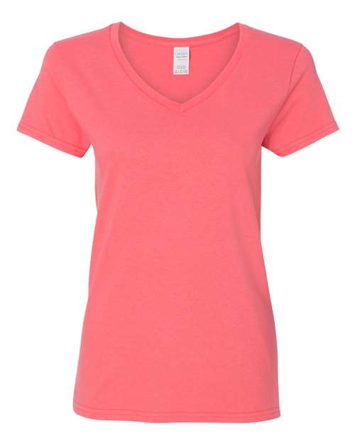 Gildan Women's Heavy Cotton V-Neck T-Shirt 2-Pack MED-Azalea-Coral
