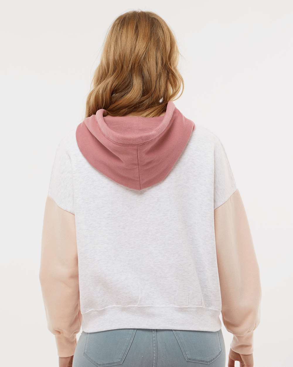 Women's Sueded Fleece Colorblocked Crop Hooded Sweatshirt