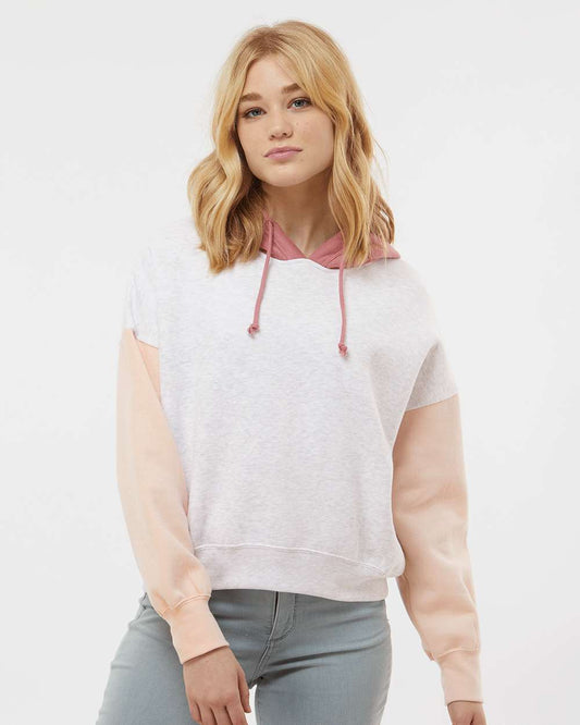 Women's Sueded Fleece Colorblocked Crop Hooded Sweatshirt