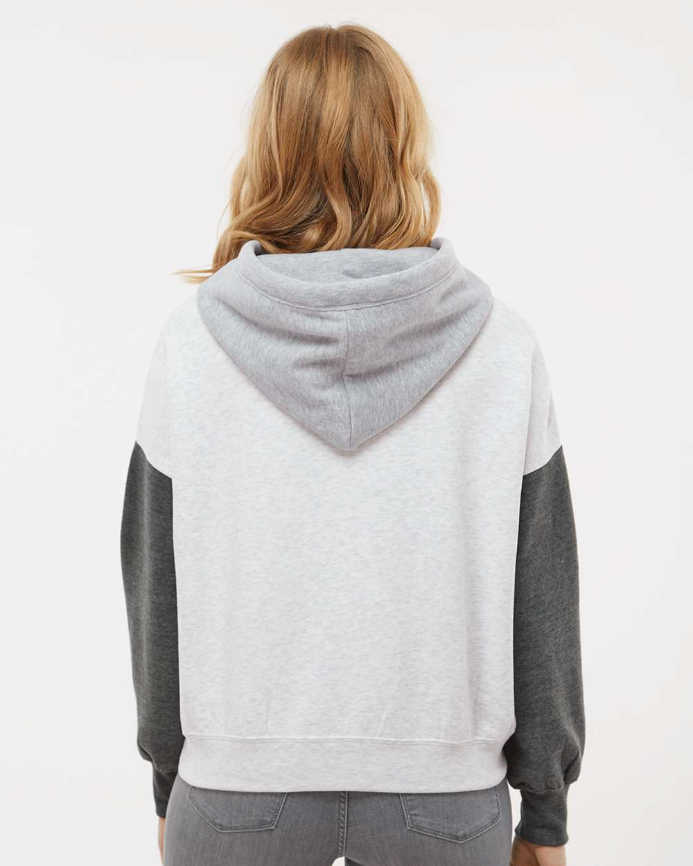 Women's Sueded Fleece Colorblocked Crop Hooded Sweatshirt