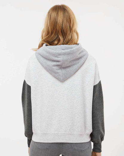 Women's Sueded Fleece Colorblocked Crop Hooded Sweatshirt
