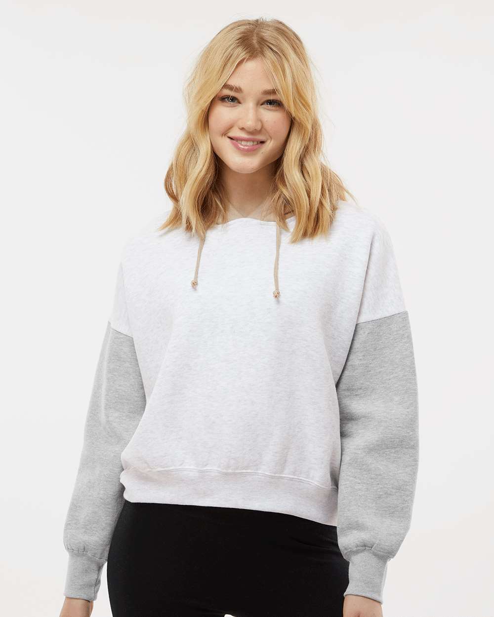 Women's Sueded Fleece Colorblocked Crop Hooded Sweatshirt