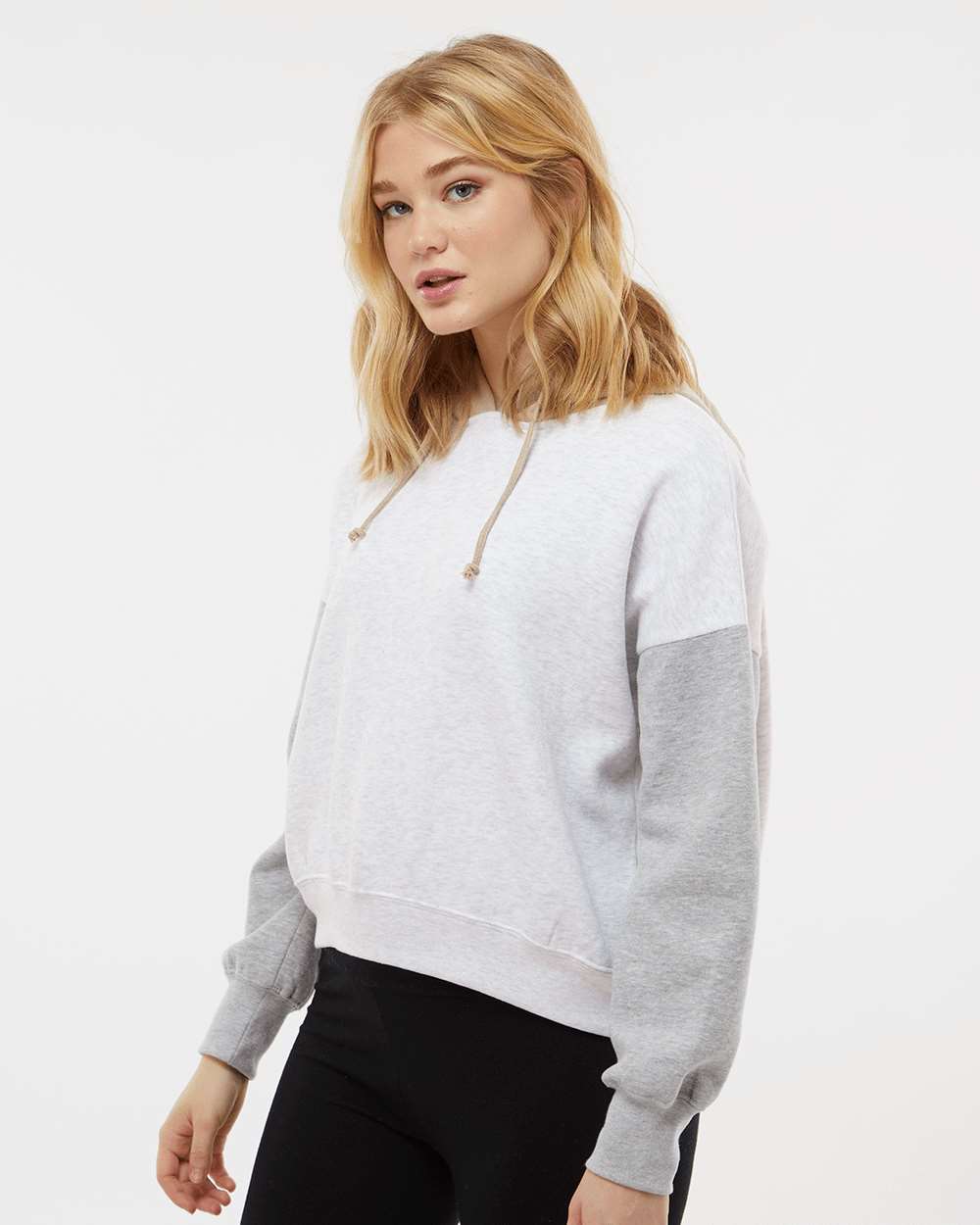 Women's Sueded Fleece Colorblocked Crop Hooded Sweatshirt