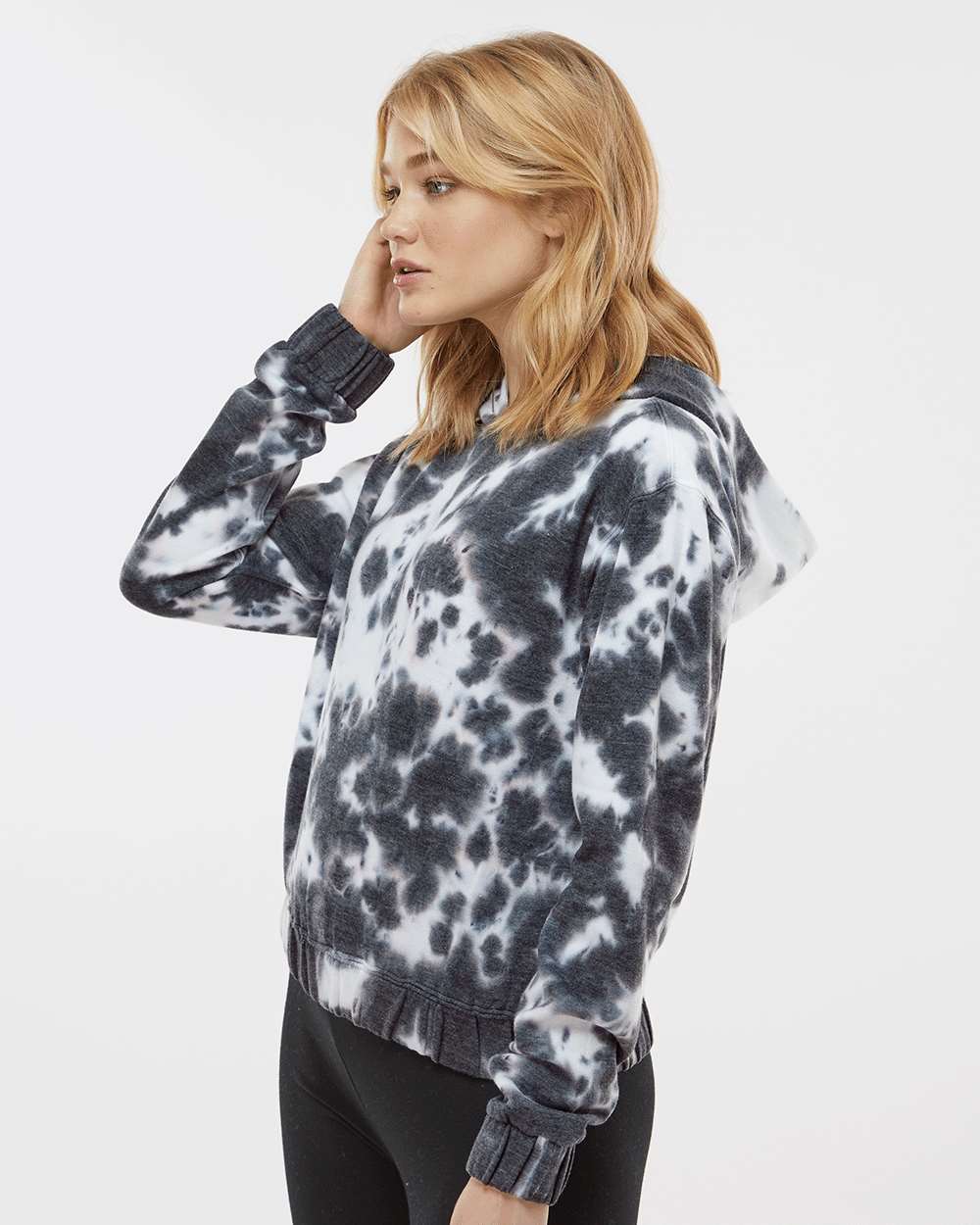 Women's Sueded Fleece Tie-Dyed Crop Hooded Sweatshirt