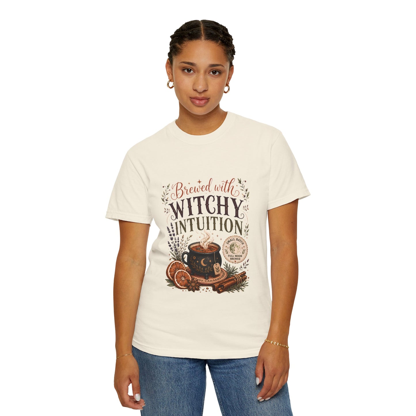 Brewed With Witchy Intuition Cozy Autumn Cauldron Tea | Premium Graphic Tee