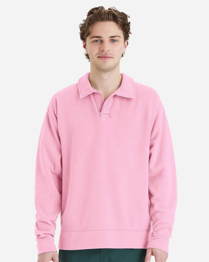 Unisex Garment-Dyed Polo Collar Sweatshirt