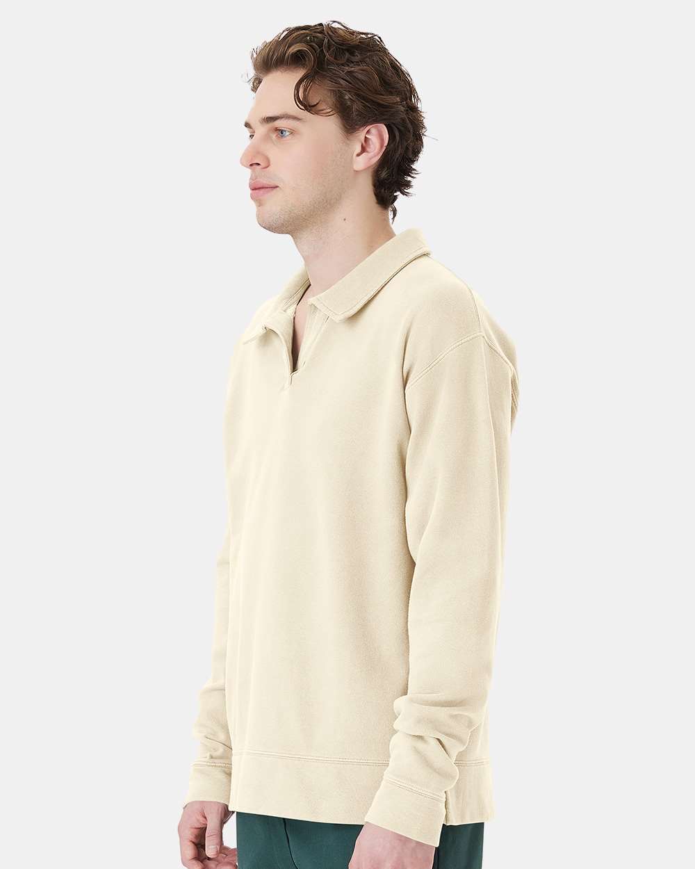 Unisex Garment-Dyed Polo Collar Sweatshirt