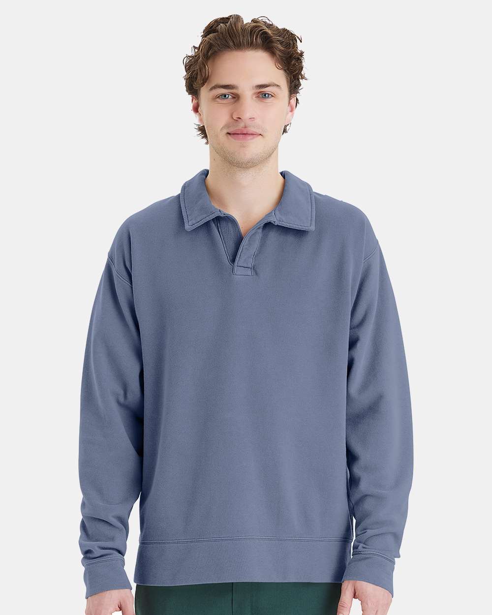 Unisex Garment-Dyed Polo Collar Sweatshirt