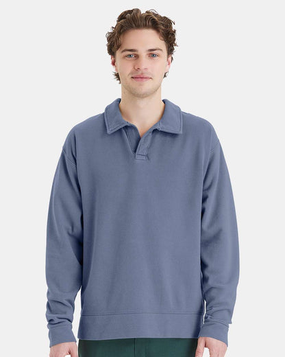 Unisex Garment-Dyed Polo Collar Sweatshirt