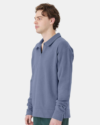 Unisex Garment-Dyed Polo Collar Sweatshirt