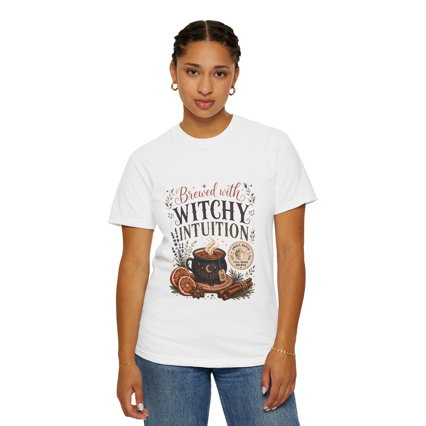 Brewed With Witchy Intuition Cozy Autumn Cauldron Tea | Premium Graphic Tee