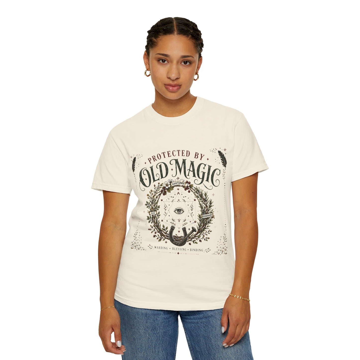 Protected By Old Magic Warding Wreath Halloween | Premium Graphic Tee