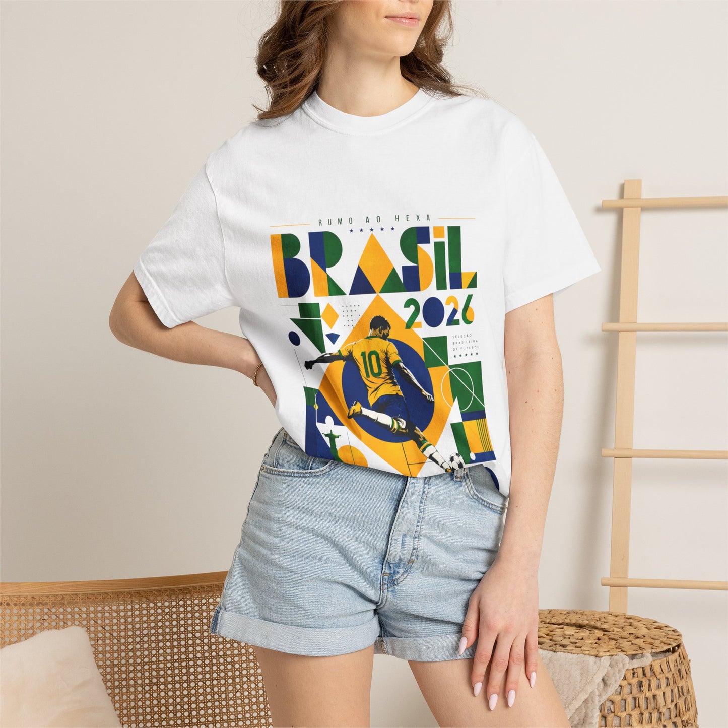 Brazil Rumo Ao Hexa World Cup 2026 T-Shirt PNG | Brasil 10 Geometric Soccer Graphic Tee | Copa Do Mundo Fan Gift