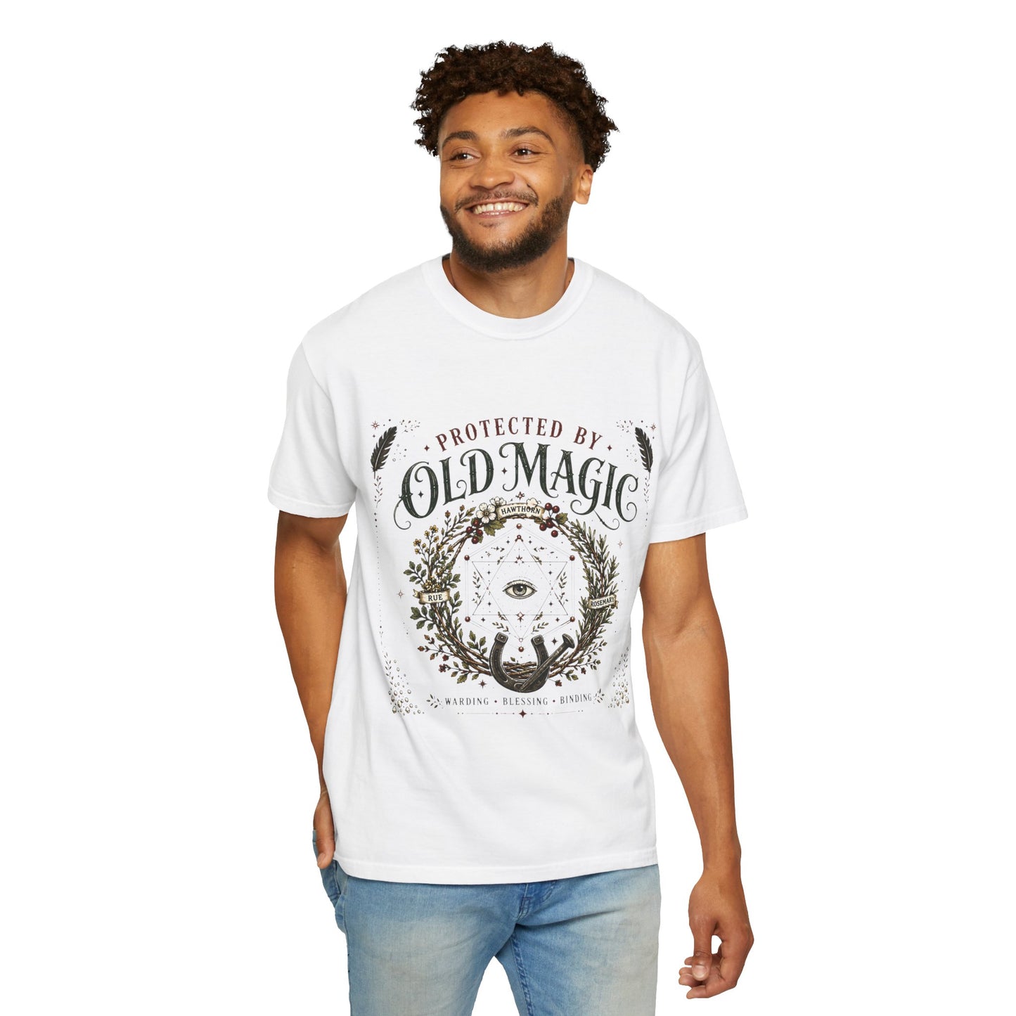 Protected By Old Magic Warding Wreath Halloween | Premium Graphic Tee