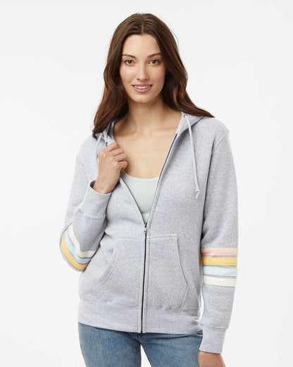 Women's Striped Sleeves Full-Zip Hooded Sweatshirt
