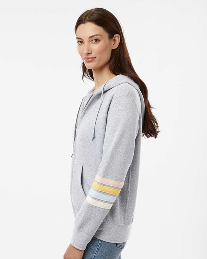 Women's Striped Sleeves Full-Zip Hooded Sweatshirt