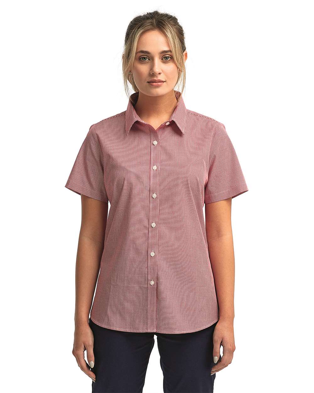 Women's Microcheck Gingham Short Sleeve Cotton Dress Shirt