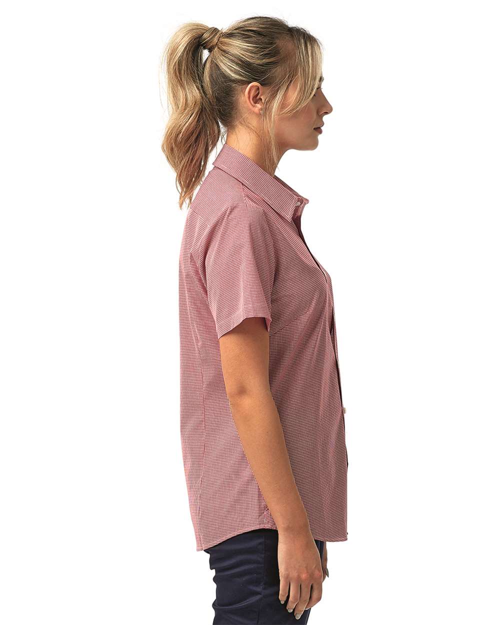 Women's Microcheck Gingham Short Sleeve Cotton Dress Shirt