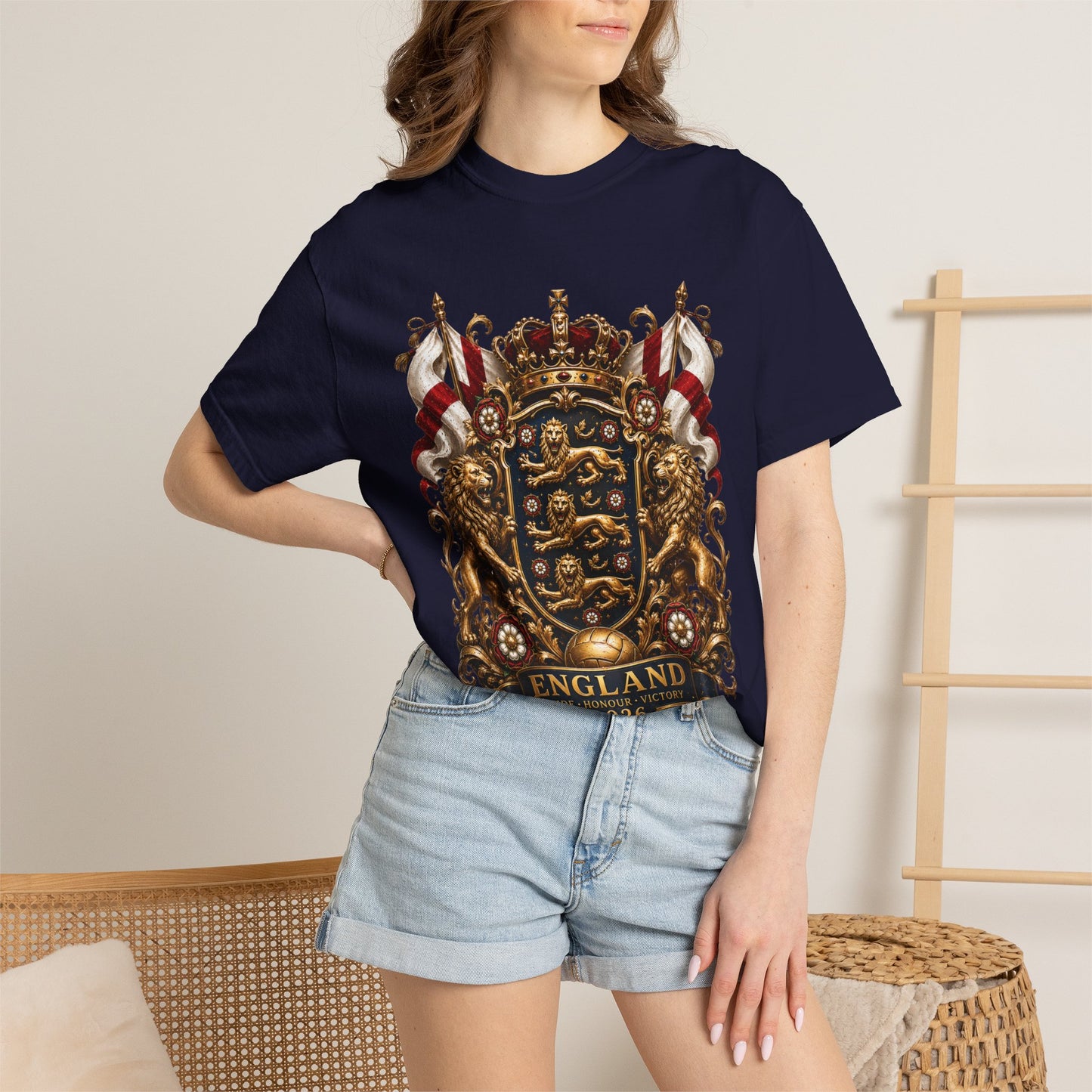 Imperial Three Lions Shield – England Football Baroque Heritage | Premium Graphic Tee