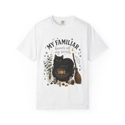 My Familiar Knows All My Secrets Black Cat Cauldron | Premium Graphic Tee