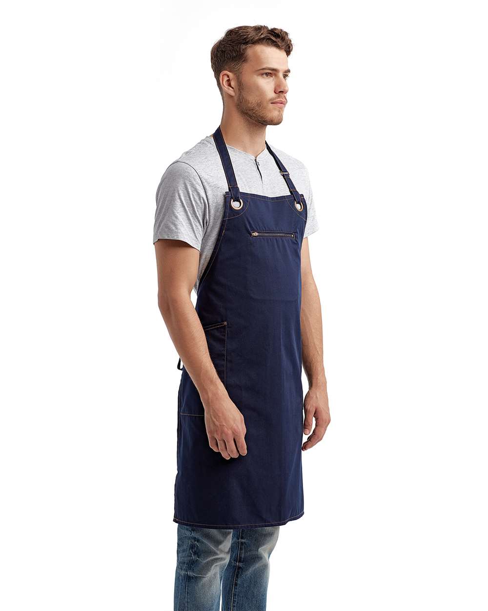 Barley Contrast Stitch Recycled Bib Apron