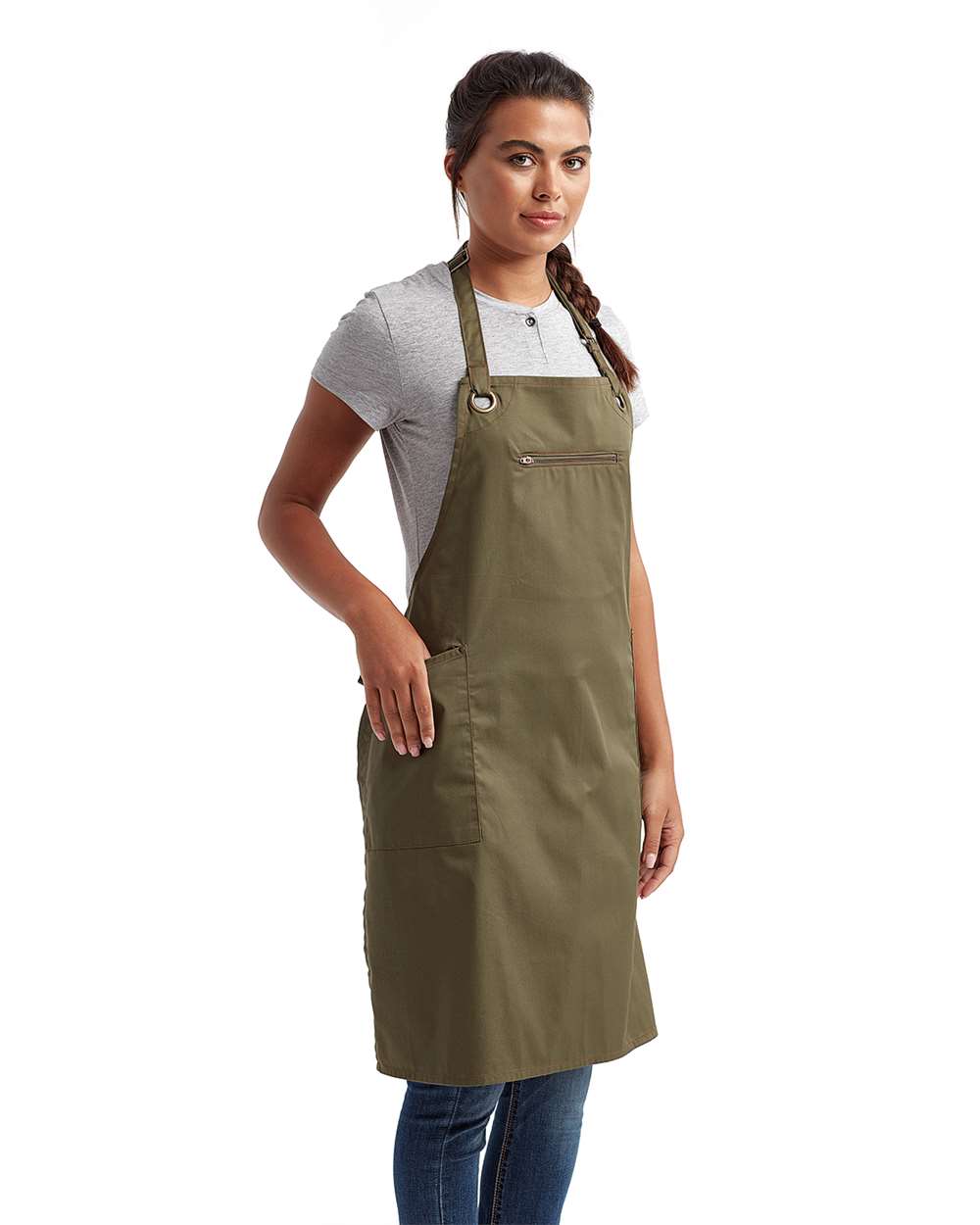 Barley Contrast Stitch Recycled Bib Apron