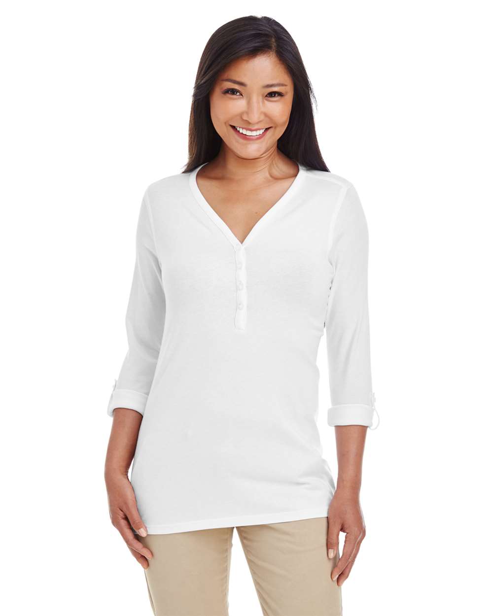 Women's Perfect FitÂ™ Y-Placket Convertible Sleeve Knit Top