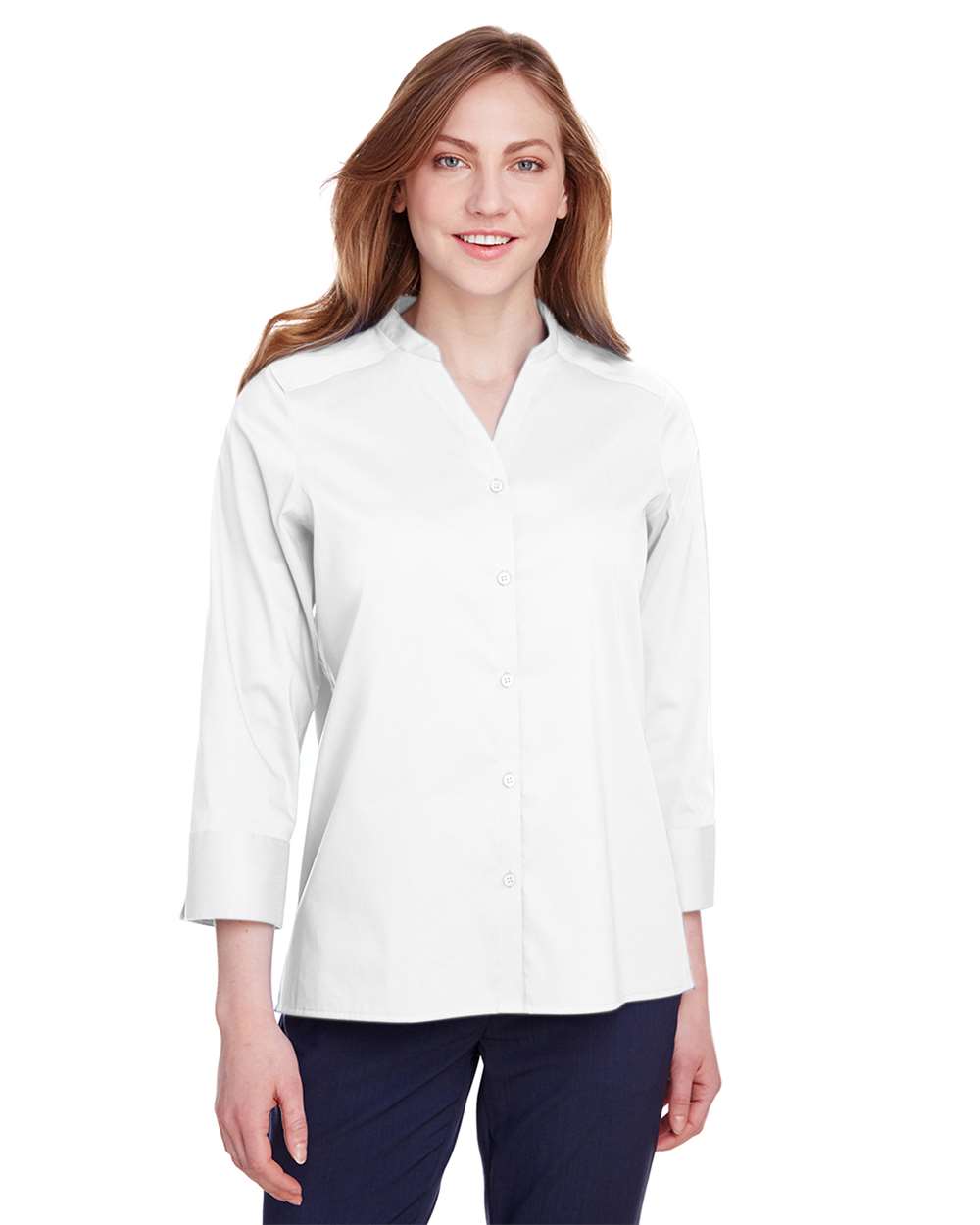 Women's Crown CollectionÂ® Stretch Broadcloth Three-Quarter Sleeve Blouse