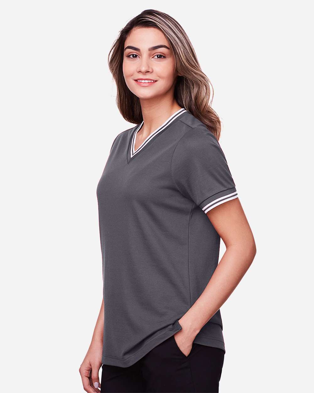 Women's CrownLux PerformanceÂ®Â Plaited Tipped V-Neck Shirt