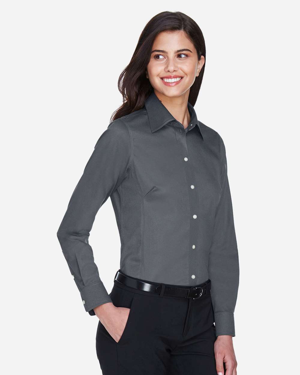 Women's Crown CollectionÂ® Solid Stretch Twill Woven Dress Shirt
