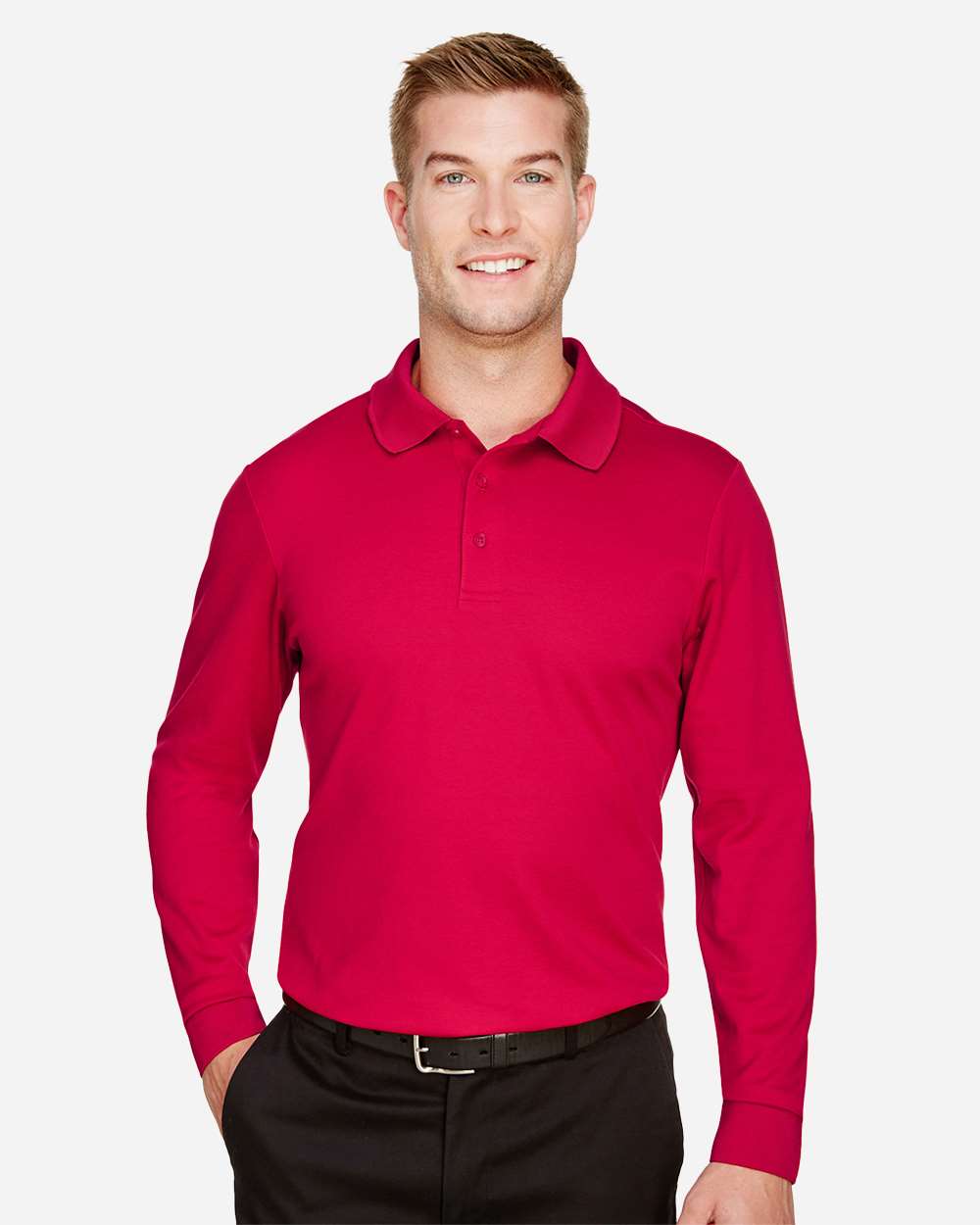 Men's Tall CrownLux PerformanceÂ® Plaited Long Sleeve Polo