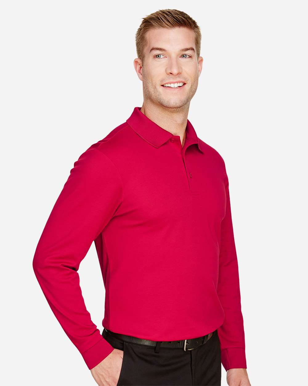 Men's Tall CrownLux PerformanceÂ® Plaited Long Sleeve Polo