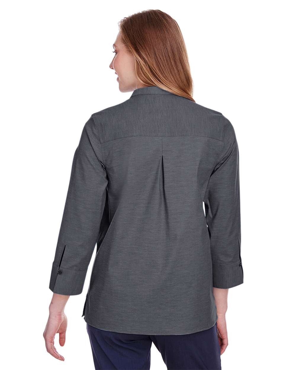 Women's Crown CollectionÂ® Stretch Pinpoint Chambra Three-Quarter Sleeve Shirt