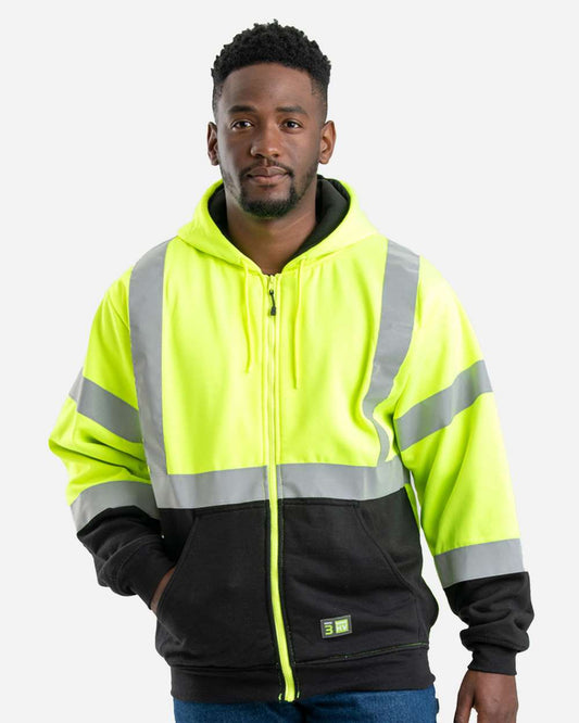 Men's Hi-Vis Class 3 Color Block Full-Zip Hooded Sweatshirt