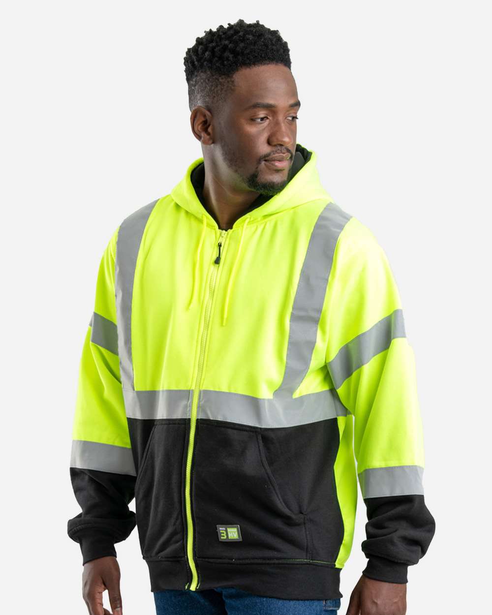 Men's Hi-Vis Class 3 Color Block Full-Zip Hooded Sweatshirt