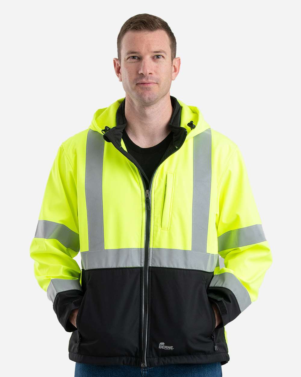 Men's Tall Hi-Vis Class 3 Hooded Soft Shell Jacket