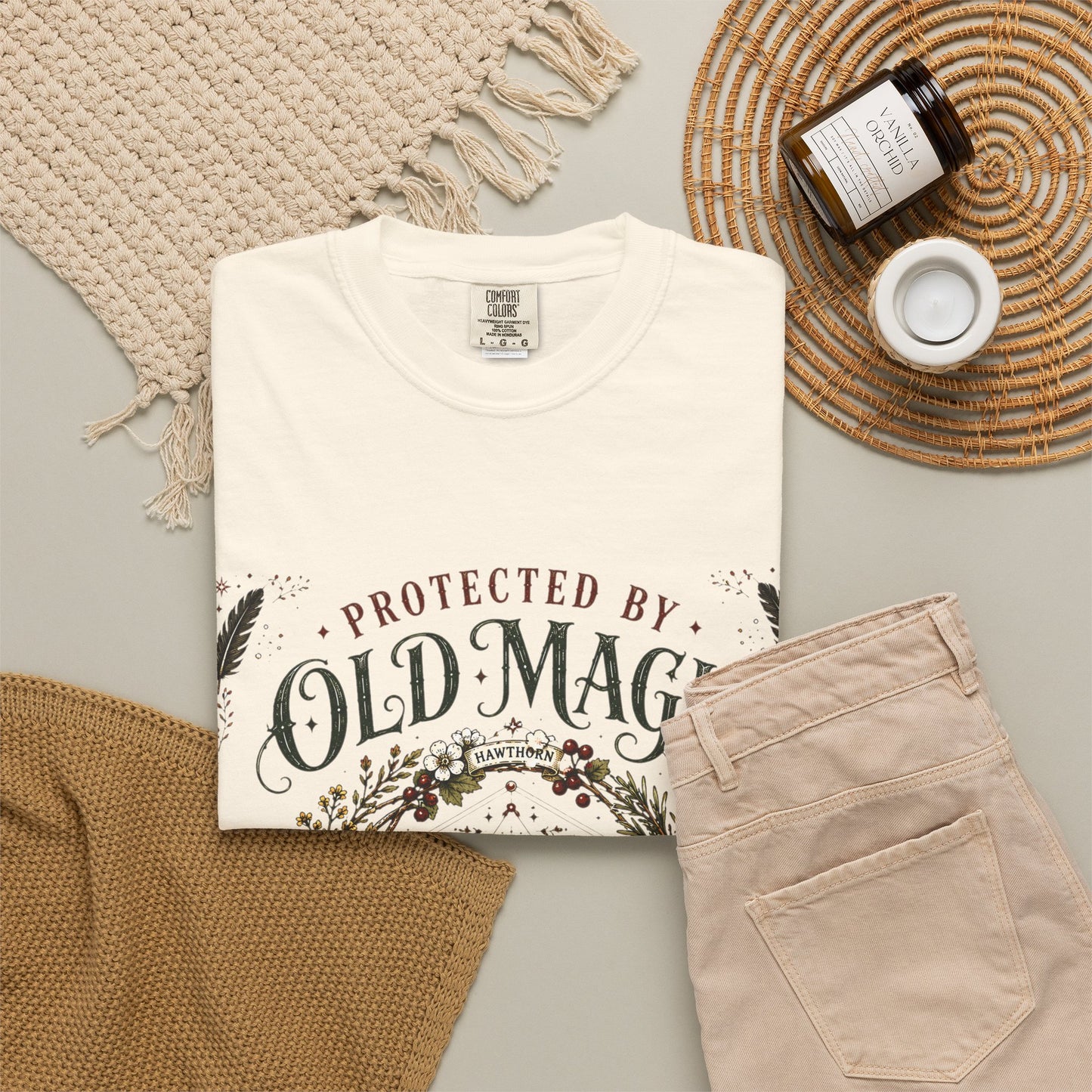 Protected By Old Magic Warding Wreath Halloween | Premium Graphic Tee