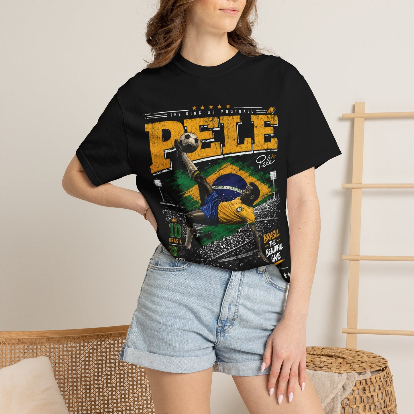 Pelé King of Football Brazil Legend T-Shirt PNG | Brasil #10 Beautiful Game Graphic Tee | Soccer Hero Gift