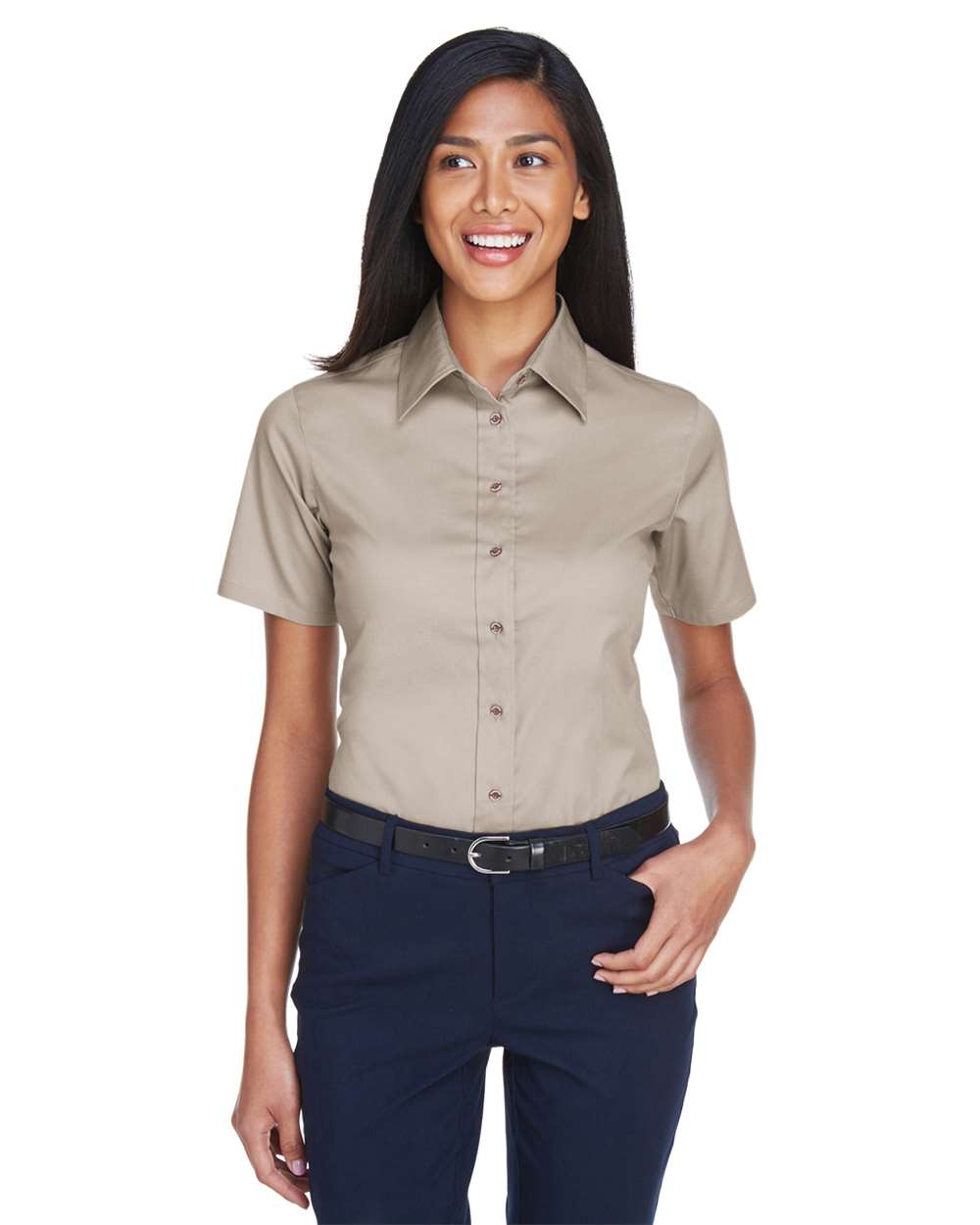Women's Easy BlendÂ™ Short Sleeve Twill Dress Shirt withÂ Stain-Release