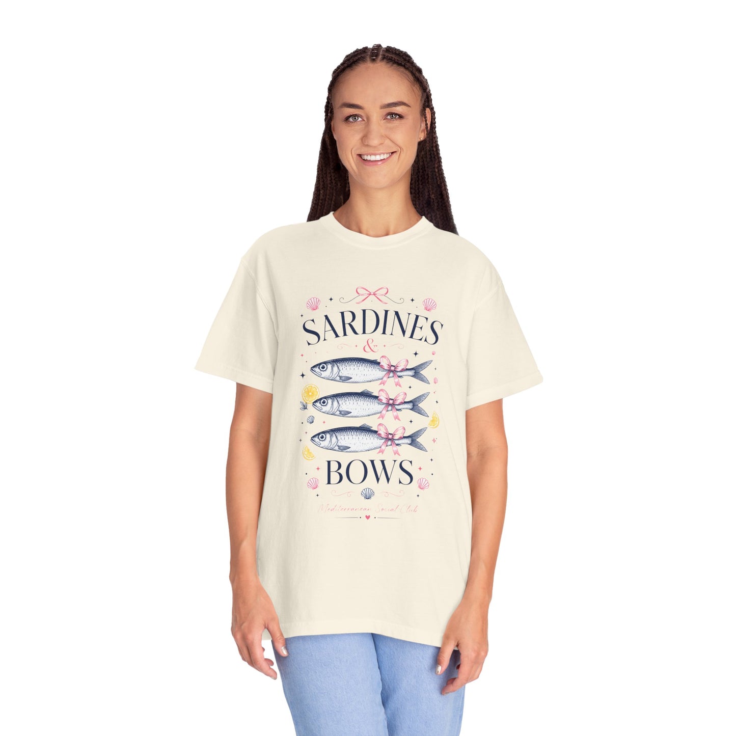 Sardines & Bows 'Mediterranean Social Club' Summer Graphic Tee – Coastal Coquette Aesthetic