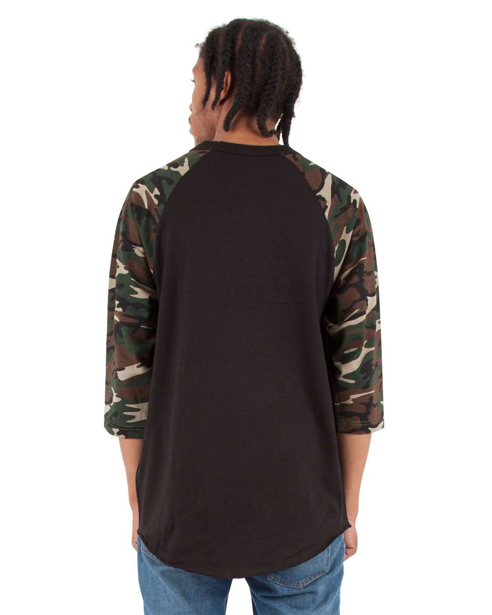 Unisex Three-Quarter Sleeve Camo Raglan T-Shirt
