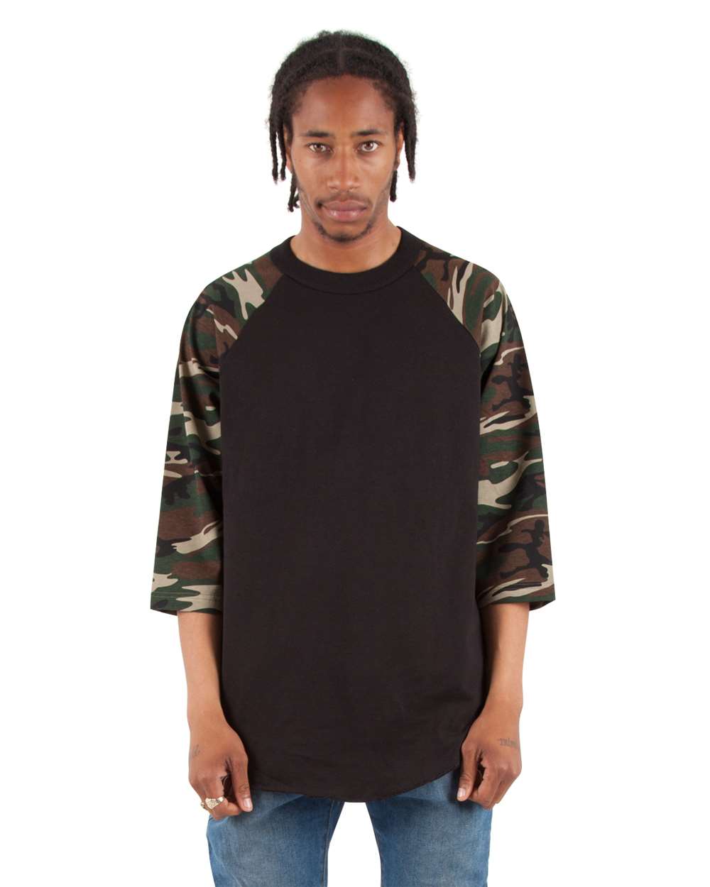 Unisex Three-Quarter Sleeve Camo Raglan T-Shirt