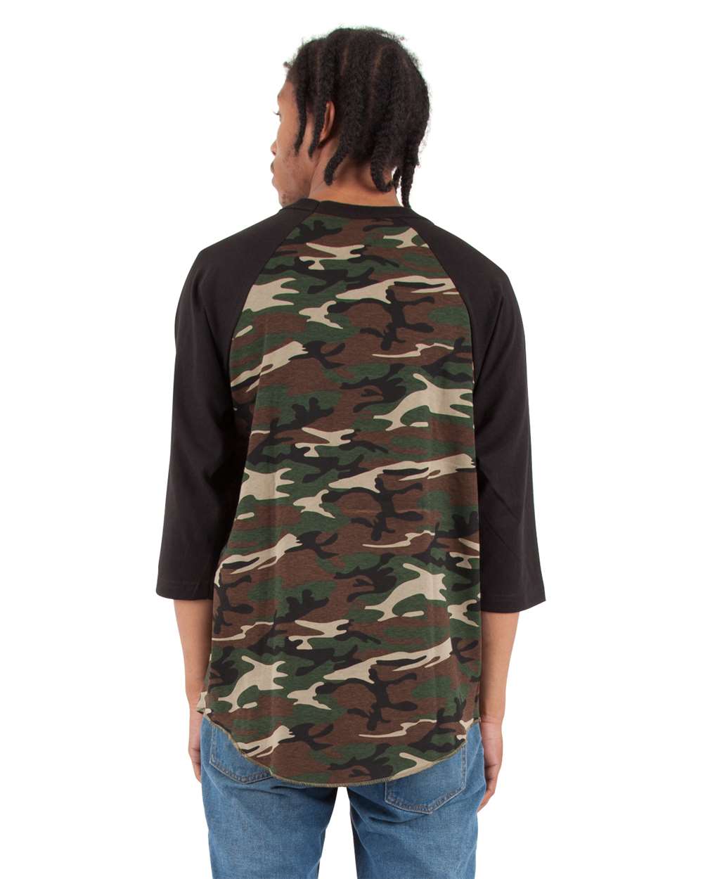 Unisex Three-Quarter Sleeve Camo Raglan T-Shirt