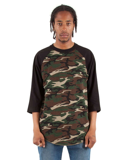 Unisex Three-Quarter Sleeve Camo Raglan T-Shirt