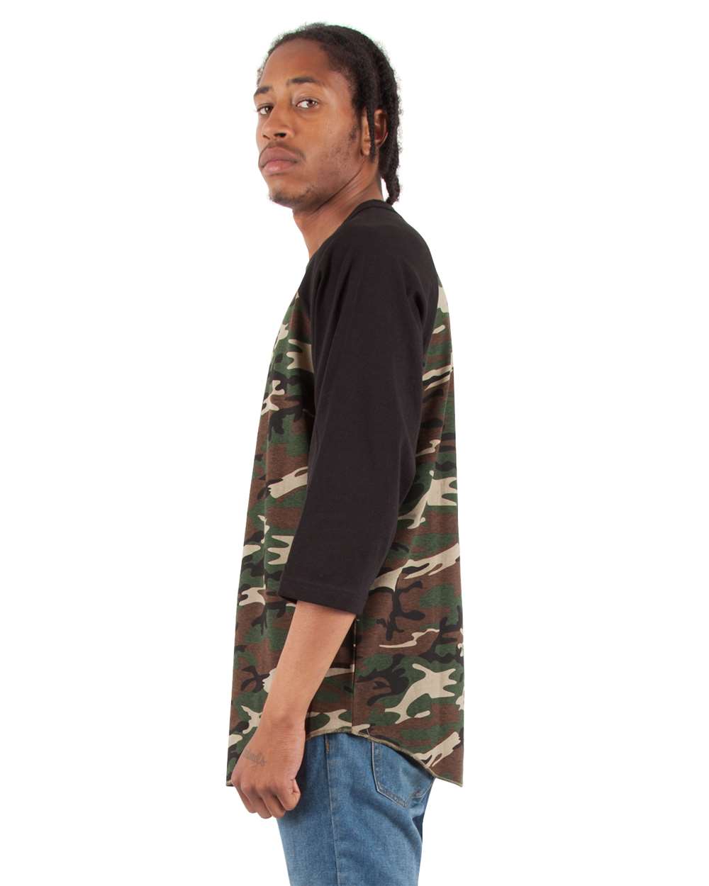 Unisex Three-Quarter Sleeve Camo Raglan T-Shirt