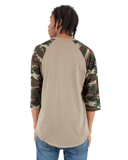 Unisex Three-Quarter Sleeve Camo Raglan T-Shirt