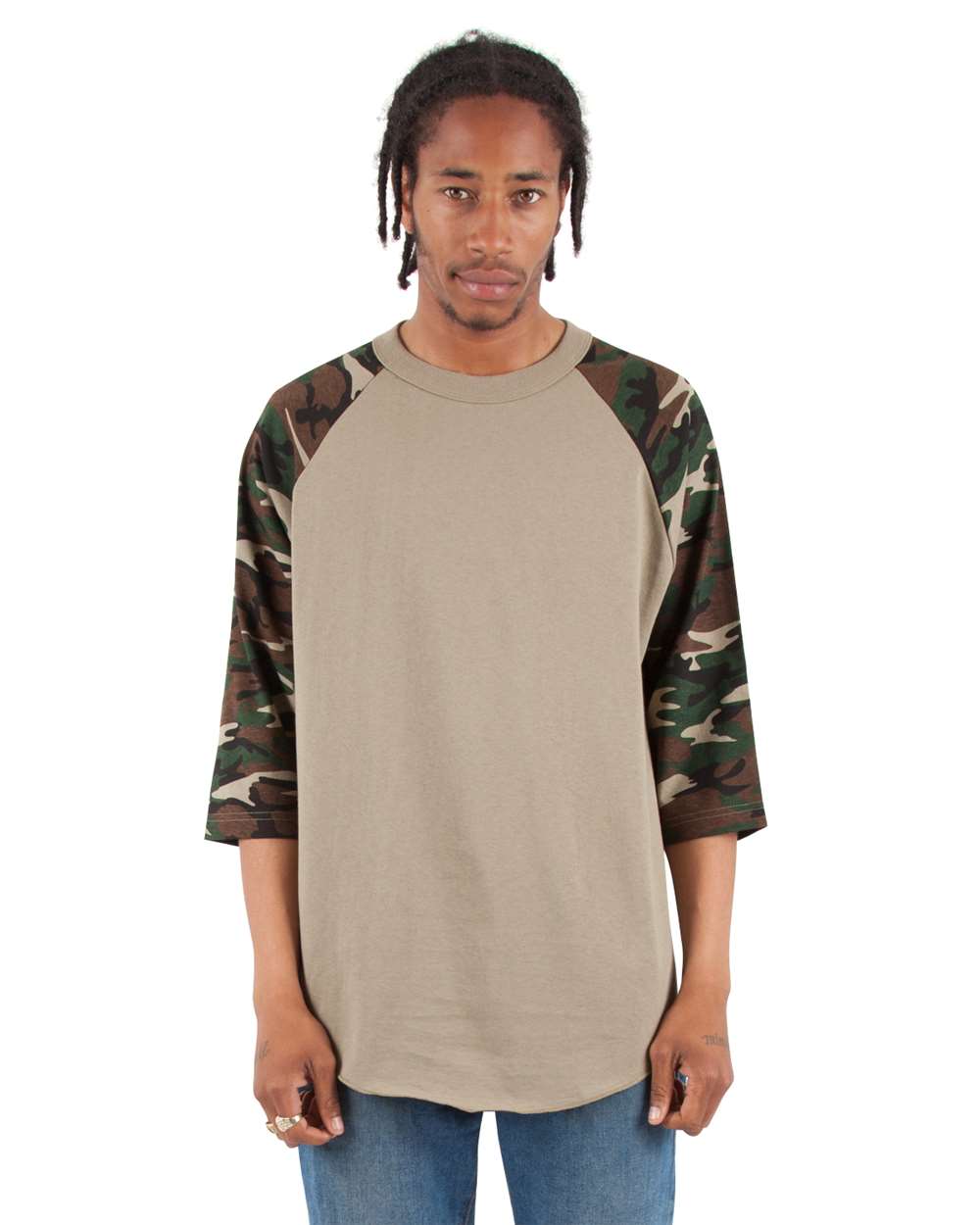 Unisex Three-Quarter Sleeve Camo Raglan T-Shirt