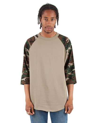Unisex Three-Quarter Sleeve Camo Raglan T-Shirt