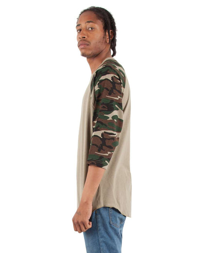 Unisex Three-Quarter Sleeve Camo Raglan T-Shirt