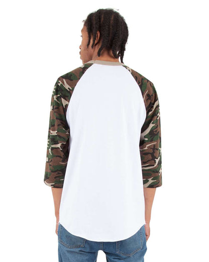 Unisex Three-Quarter Sleeve Camo Raglan T-Shirt